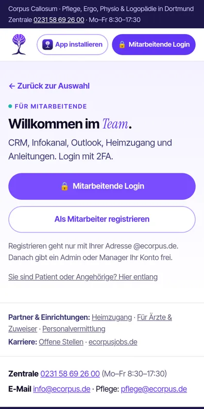 Portal auf dem Handy: Bereich für Mitarbeitende mit Login